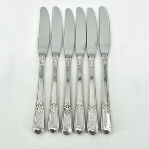 1847 Rogers ADORATION Set of 6 Table Knives 8 5/8” Silver-plate Flatware 1930